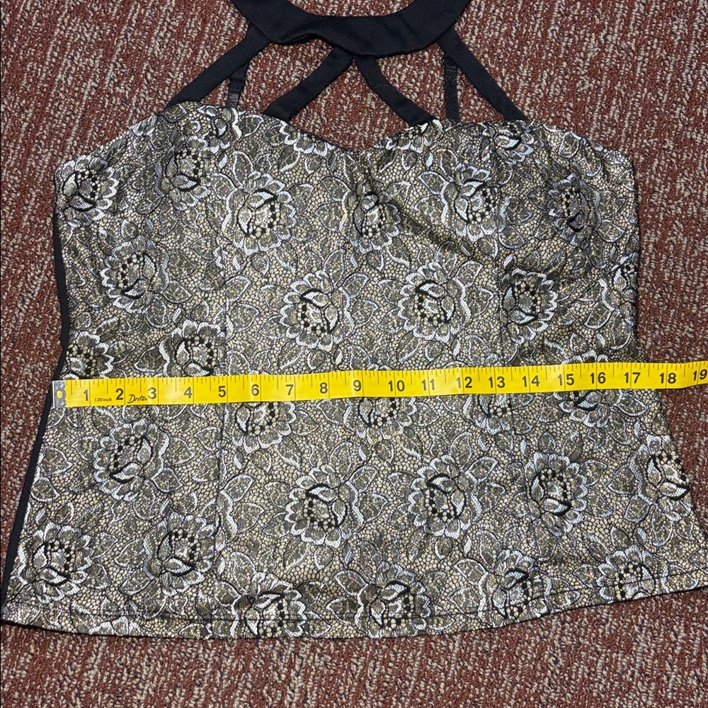 Vintage damask metallic high neck cage neck zipper back bustier going out top - Picture 14 of 14